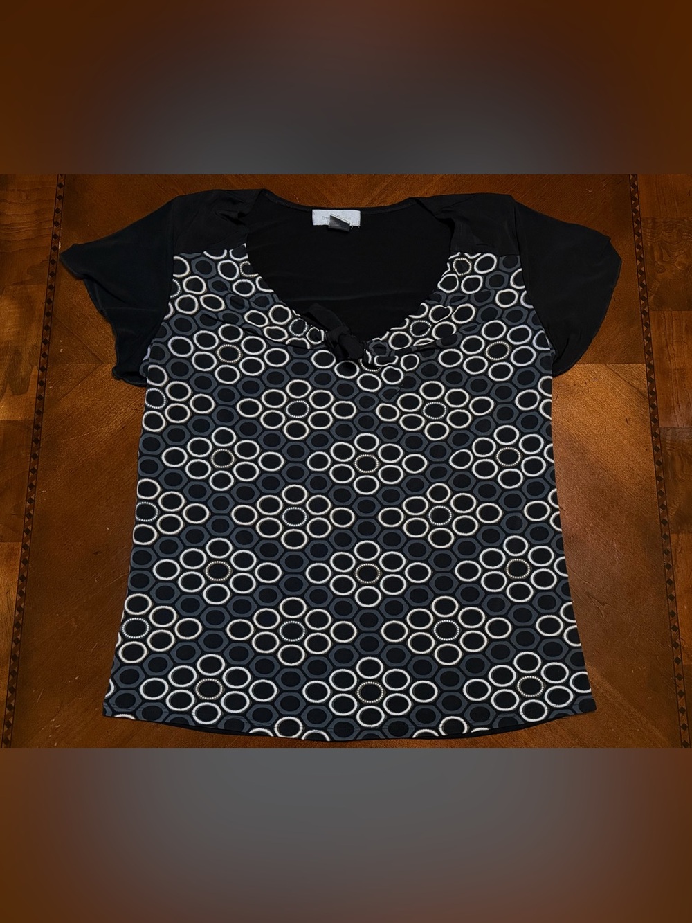Black Patterned Women’s Top with Knot Detail